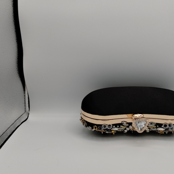 Women's black rhinestone clutch bag - Picture 9 of 9